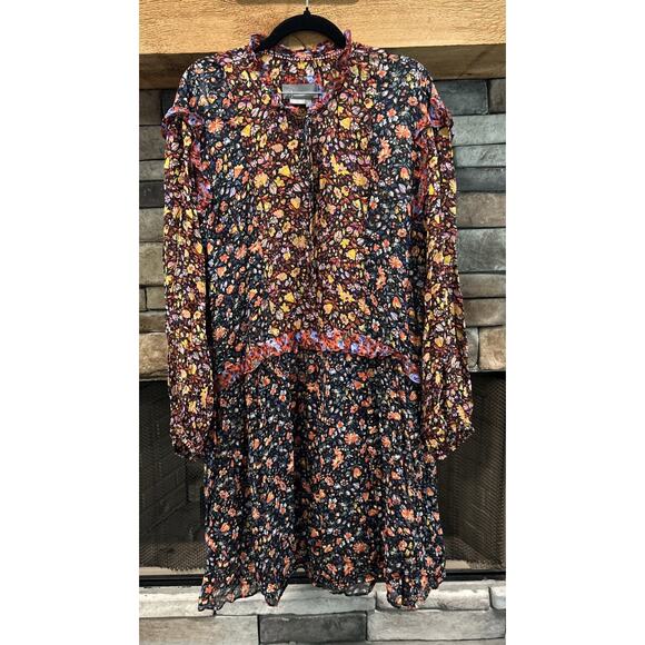 Anthropologie Dresses & Skirts - Anthropologie Helene Sheer Drop Waist Black Floral Ruffled Dress Size M *C3